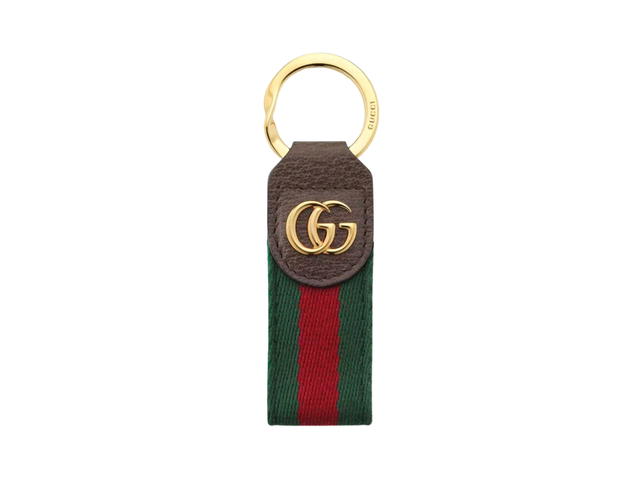 Gucci Gucci Ophidia Keychain In Green And Red Web Stripe With Double G Logo Gold-Toned Hardware - view 1