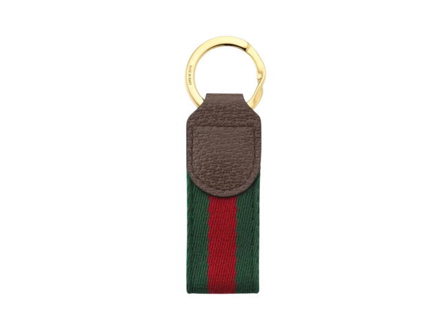 Gucci Gucci Ophidia Keychain In Green And Red Web Stripe With Double G Logo Gold-Toned Hardware - view 2