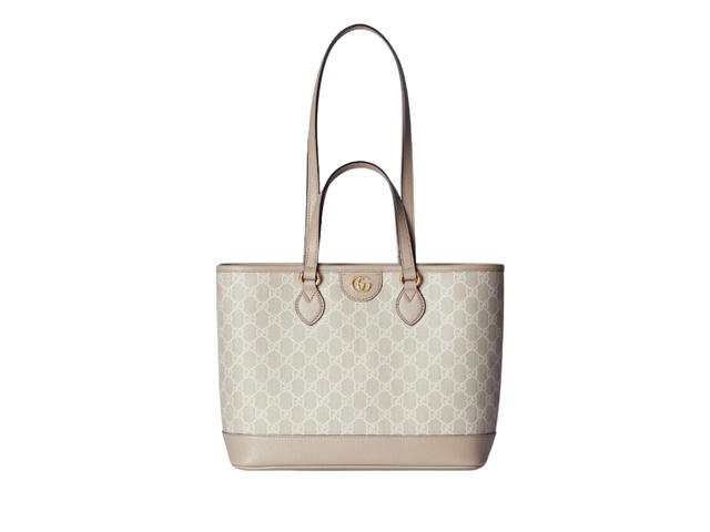 Gucci Gucci Ophidia Small Tote Bag In Beige And White GG Supreme Canvas With Oatmeal Leather Trim And Gold-Toned Hardware - view 1