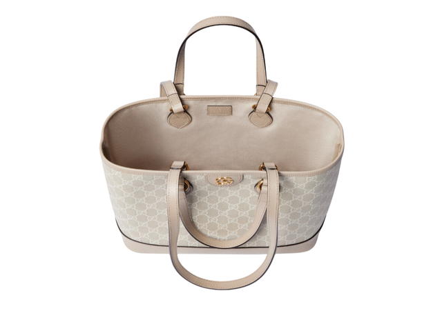 Gucci Gucci Ophidia Small Tote Bag In Beige And White GG Supreme Canvas With Oatmeal Leather Trim And Gold-Toned Hardware - view 3