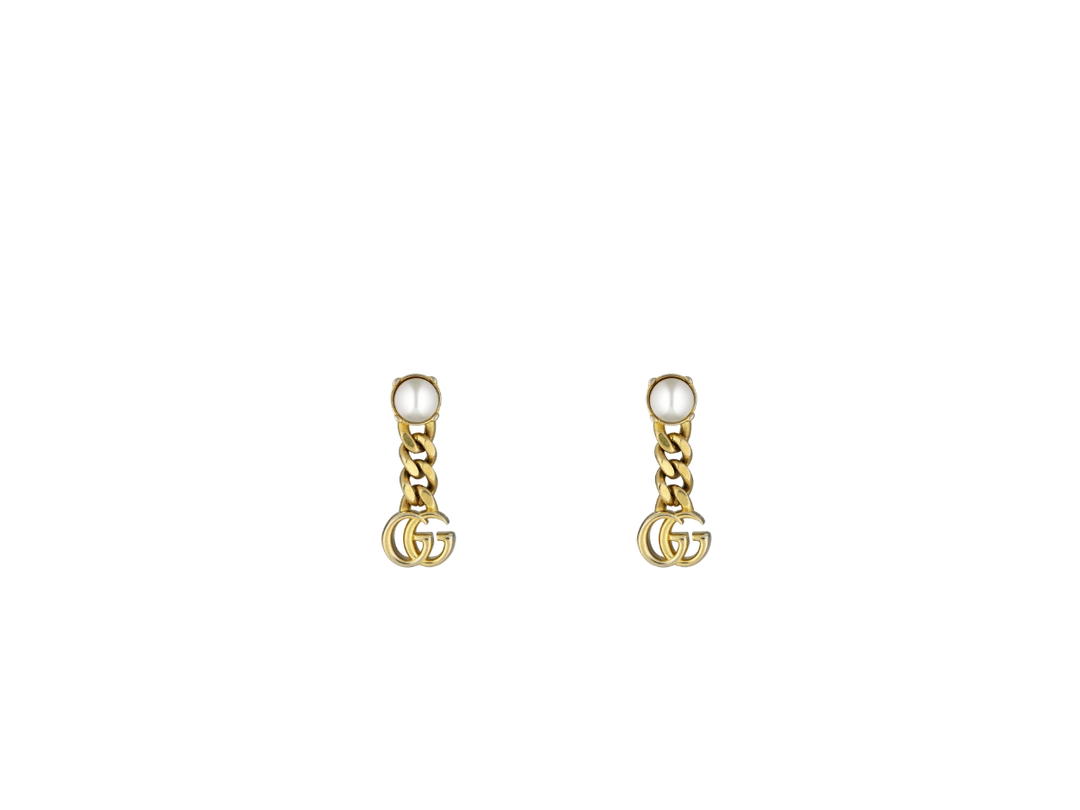 Gucci Gucci Pearl Double G Earrings In Double G Chain Shape With Glass Pearls-Metal With Gold Finish