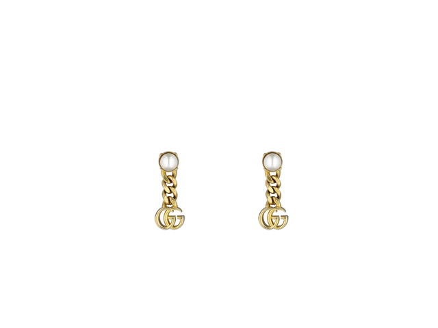Gucci Gucci Pearl Double G Earrings In Double G Chain Shape With Glass Pearls-Metal With Gold Finish - view 1