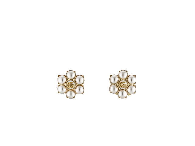 Gucci Gucci Pearl Double G Earrings In Double G Flower Shape With Glass Pearls-Metal With Gold Finish - view 1
