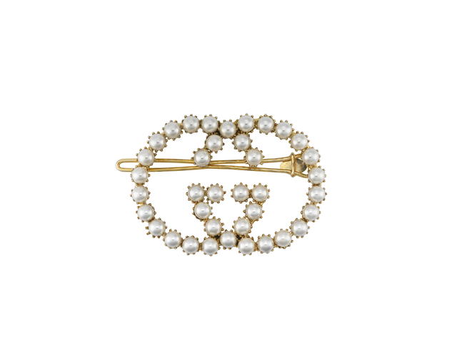 Gucci Gucci Pearl Interlocking G Hair Clip In Gold Finish Metal With Resin Pearls - view 1