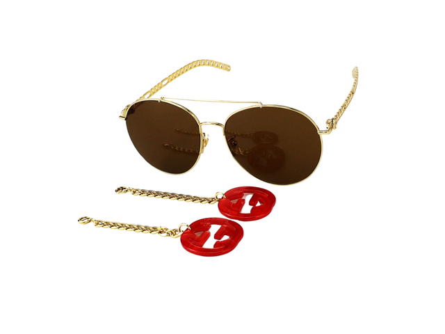 Gucci Gucci Pilot Sunglasses In Gold Metal Frame With Brown Lens and Chain - view 2