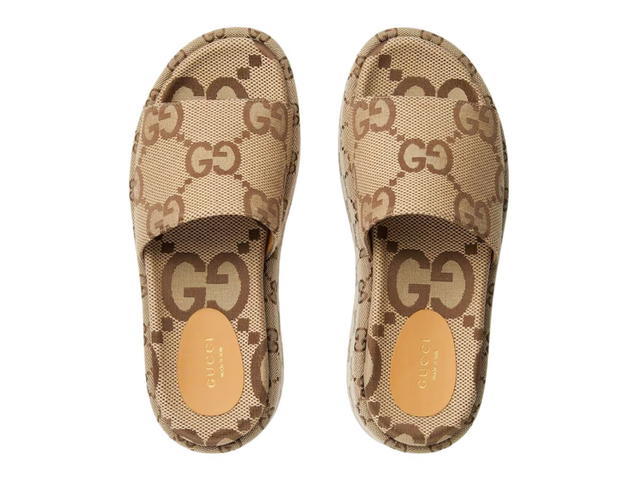 Gucci Gucci Platform Slide Sandal Camel And Ebony Maxi GG Canvas With GG Canvas Trim (W) - view 3