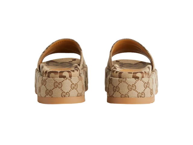 Gucci Gucci Platform Slide Sandal Camel And Ebony Maxi GG Canvas With GG Canvas Trim (W) - view 4