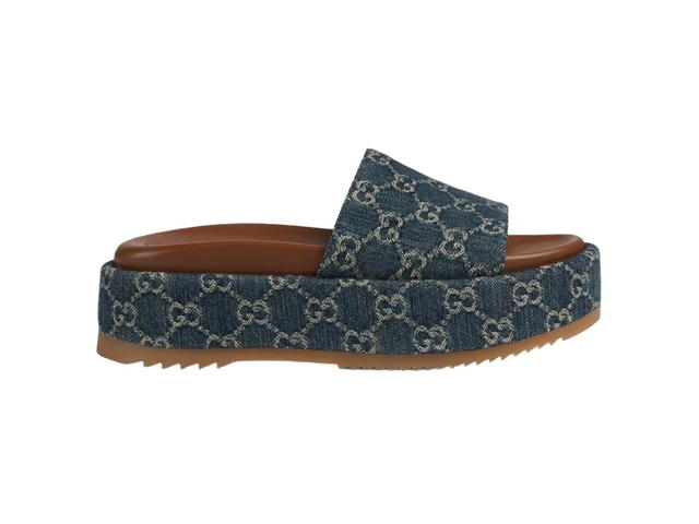 Gucci Gucci Platform Slide Sandal Dark Blue And Ivory GG Denim Canvas (W) - view 1