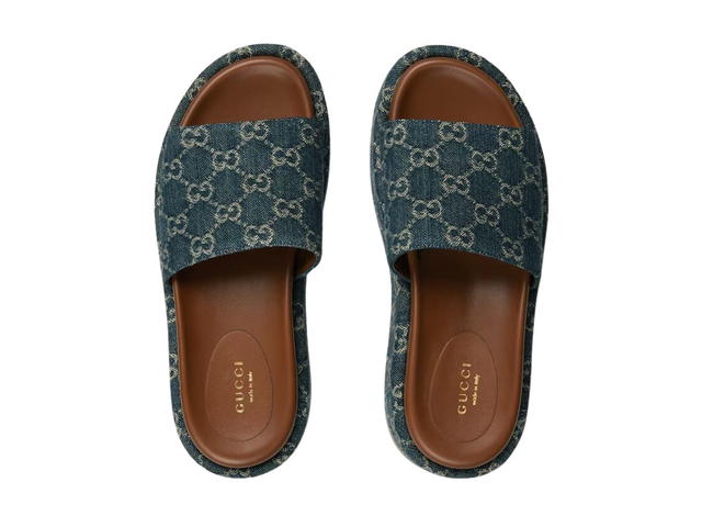 Gucci Gucci Platform Slide Sandal Dark Blue And Ivory GG Denim Canvas (W) - view 3