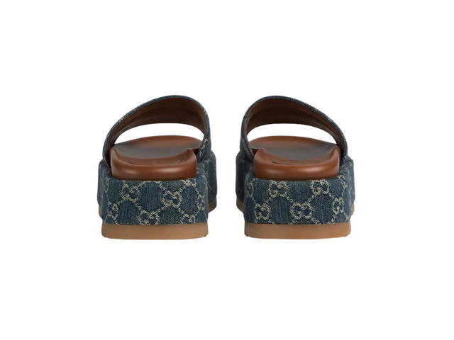 Gucci Gucci Platform Slide Sandal Dark Blue And Ivory GG Denim Canvas (W) - view 4