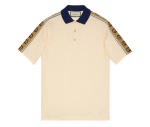 Buy Gucci Polo With Interlocking G Stripe Off-White Stretch Cotton Piquet With Blue Collar at Sasom – Authentic and Ready to Ship