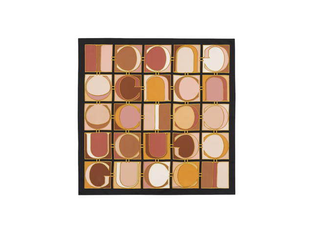 Gucci Gucci Pop Print Silk Carré In Pop Print Black And Light Brown Silk Twill Black Borders - view 1