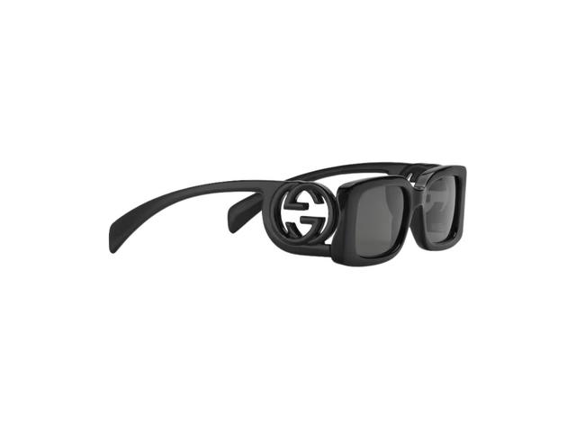 Gucci Gucci Rectangular-Frame Sunglasses In Shiny Black Injection Frame With Solid Grey Lens - view 2