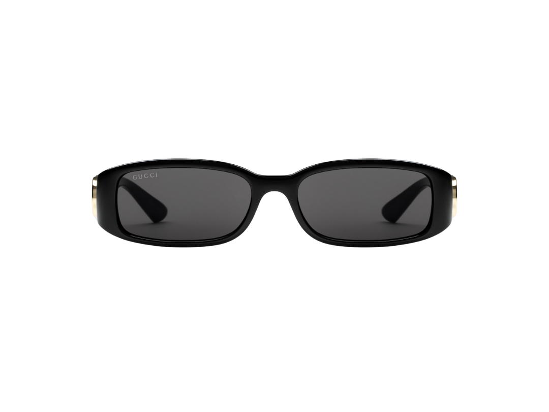 Gucci Gucci Rectangular Frame Sunglasses In Shiny Black Injection Frames-Interlocking G motif With Solid Grey Lens