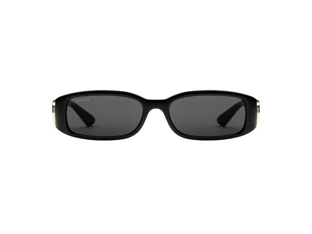 Gucci Gucci Rectangular Frame Sunglasses In Shiny Black Injection Frames-Interlocking G motif With Solid Grey Lens - view 1