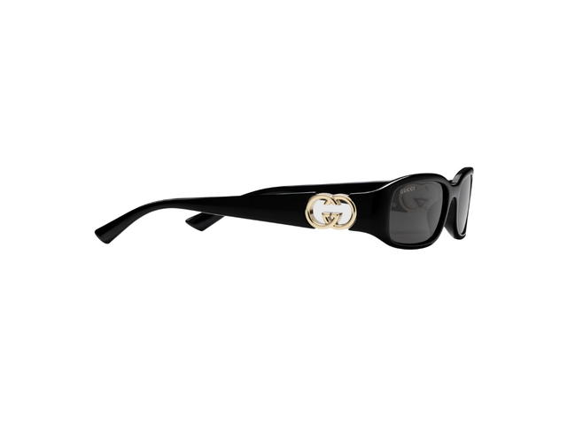 Gucci Gucci Rectangular Frame Sunglasses In Shiny Black Injection Frames-Interlocking G motif With Solid Grey Lens - view 2