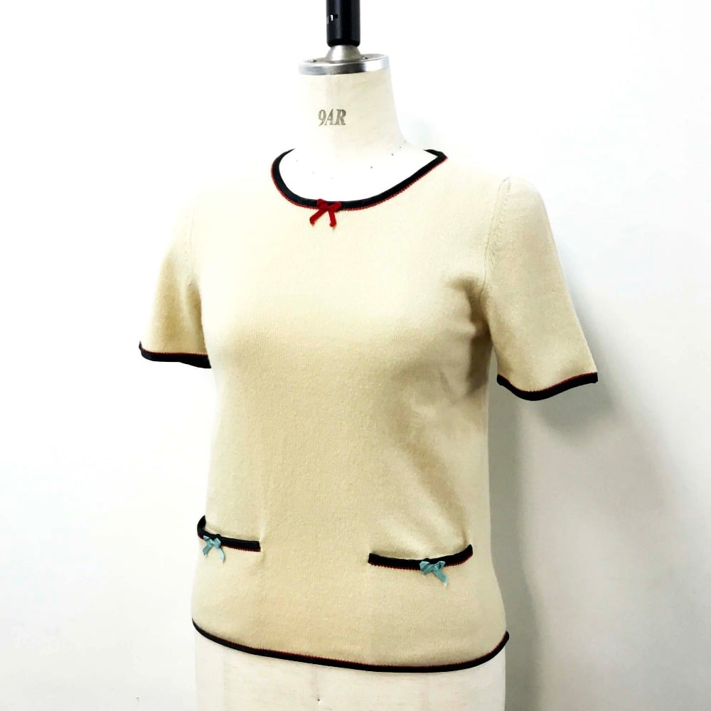 Gucci GUCCI Ribbon Cut Short sleeve T-shirt Beige Cashmere 501400