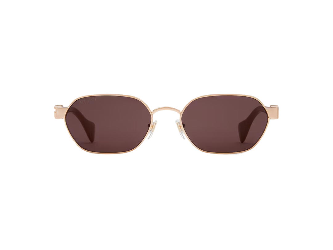 Gucci Gucci Round-Frame Sunglasses In Shiny Nude Pink Acetate Tips With Gold-Toned Metal Double G Detail And Solid Dark Violet Lens