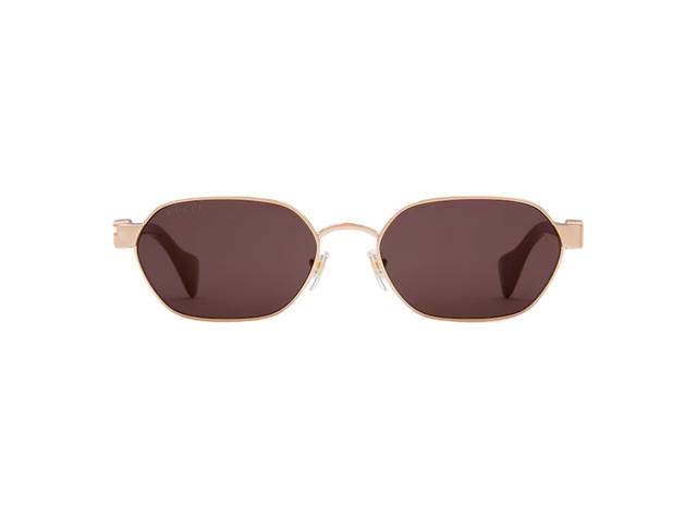 Gucci Gucci Round-Frame Sunglasses In Shiny Nude Pink Acetate Tips With Gold-Toned Metal Double G Detail And Solid Dark Violet Lens - view 1