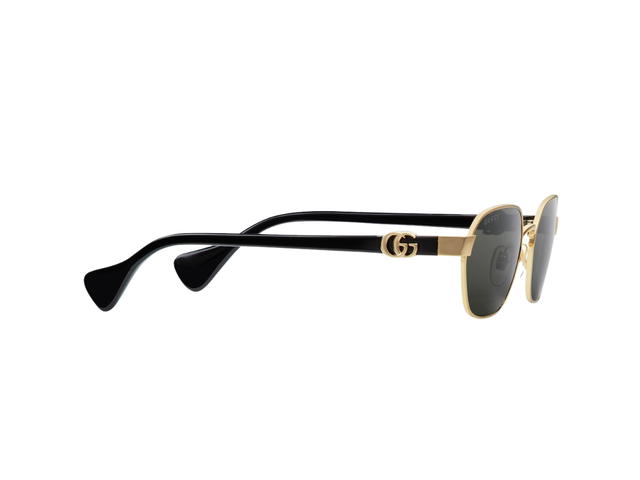 Gucci Gucci Round-Frame Sunglasses In Shiny Solid Black Acetate-Gold Toned Metal Frame Double G Detail With Solid Grey Lens - view 2