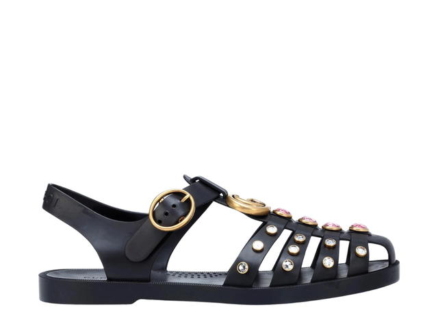 Gucci Gucci Rubber Buckle Strap Sandals With Crystal Black - view 1