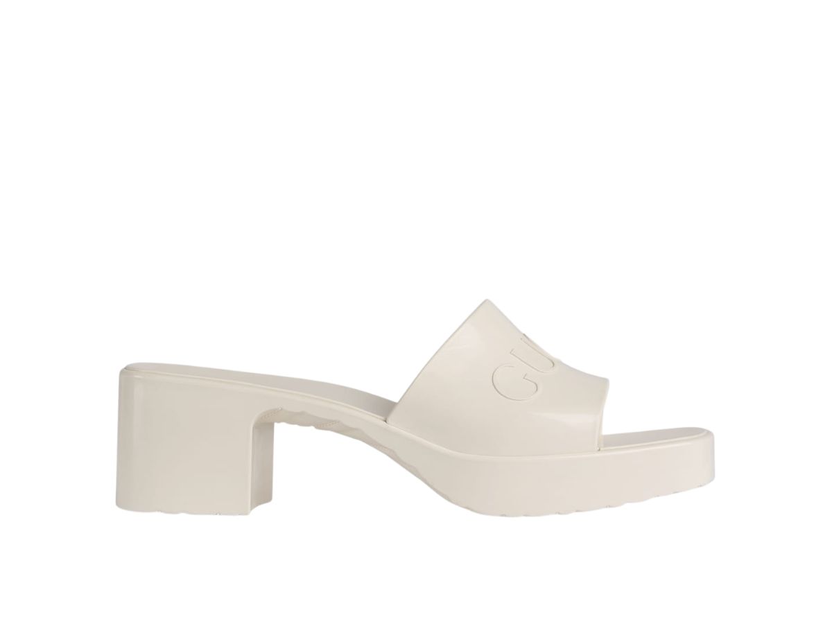 Gucci Gucci Rubber Slide Sandal With Embossed Gucci Logo White (W)