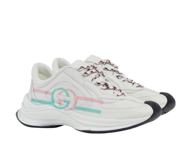 Gucci Gucci Run Trainers In Leather With Pink and Turquoise Interlocking G White (W) - view 2