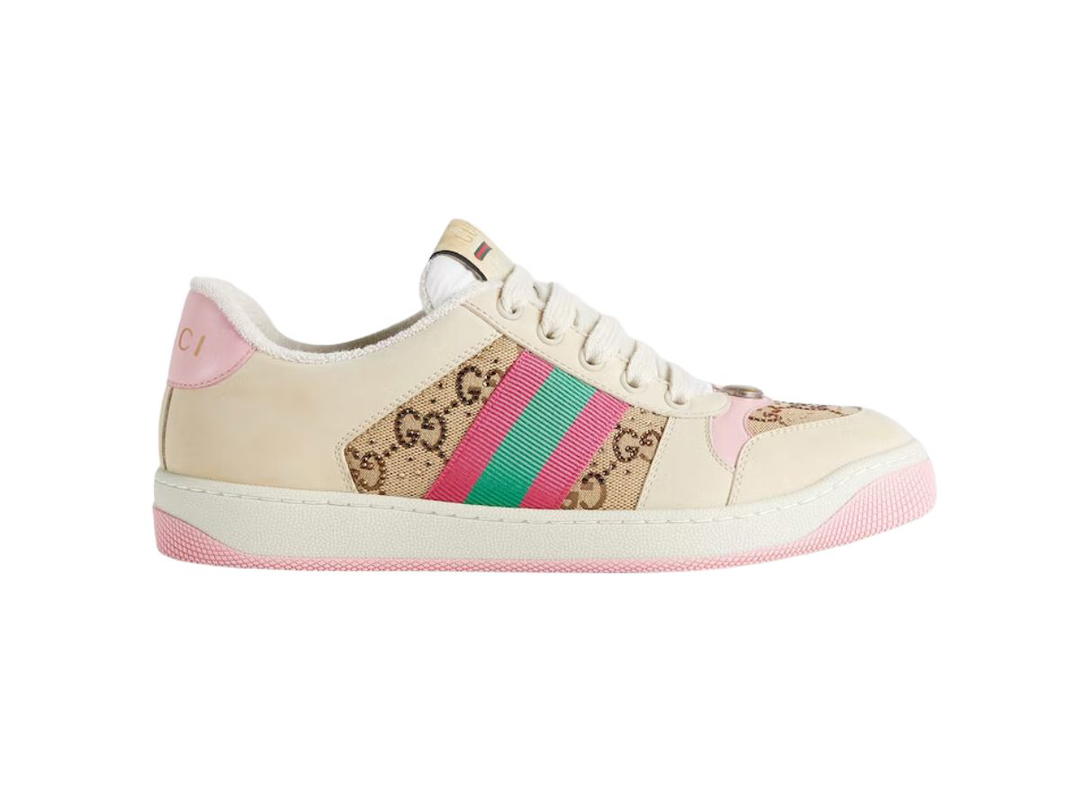 Gucci Gucci Screener Sneaker With Crystals In Beige And Ebony GG Canvas With Crystals And Pink And Green Vintage Web (W)