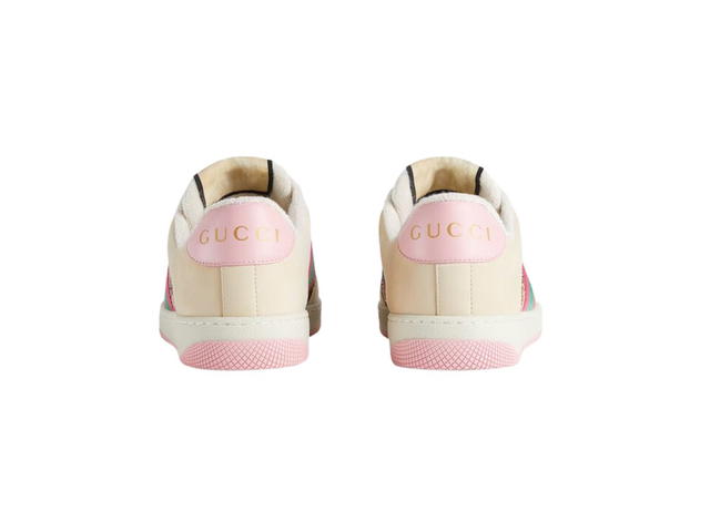 Gucci Gucci Screener Sneaker With Crystals In Beige And Ebony GG Canvas With Crystals And Pink And Green Vintage Web (W) - view 4