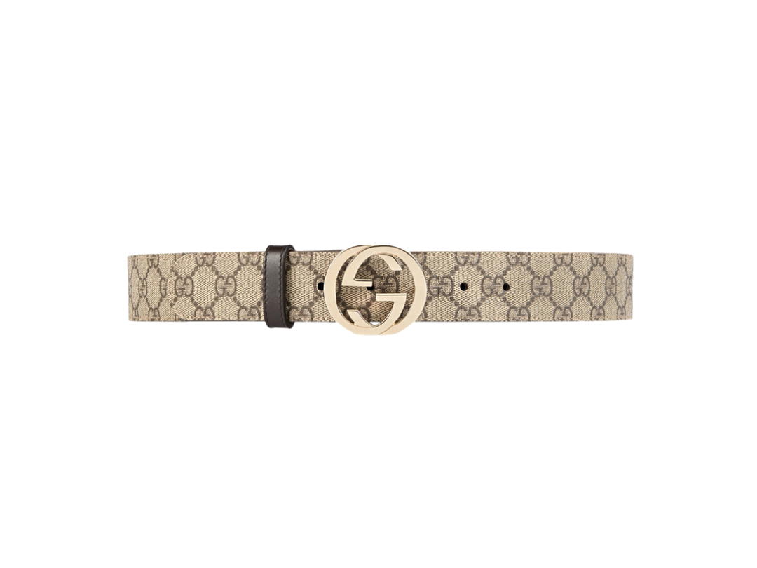 Gucci Gucci GG Supreme Belt With G Buckle 40MM In Beige-Ebony GG Canvas With Shiny Gold-Toned Hardware
