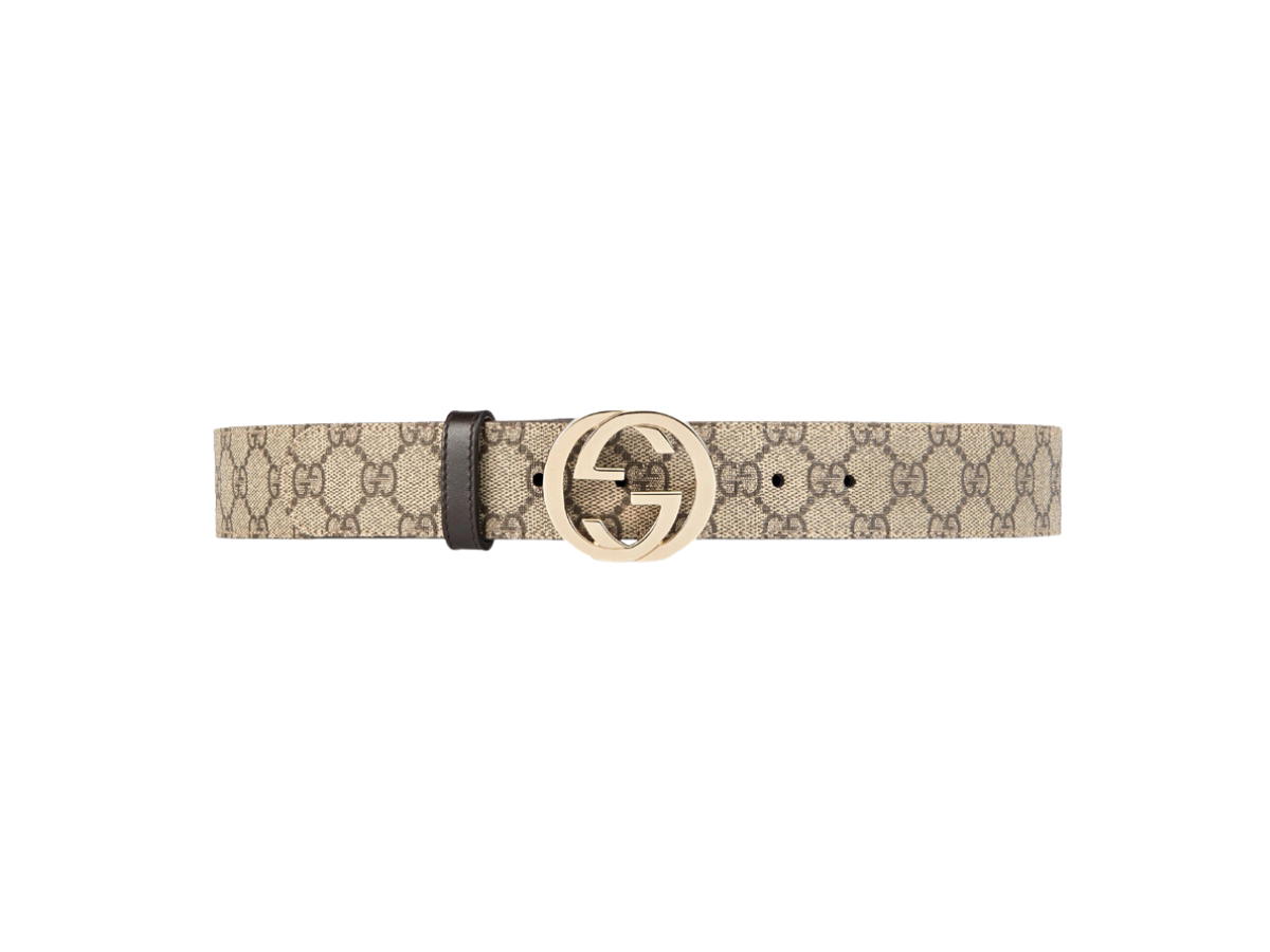 Gucci Gucci GG Supreme Belt With G Buckle 40MM In Beige-Ebony GG Canvas With Shiny Gold-Toned Hardware