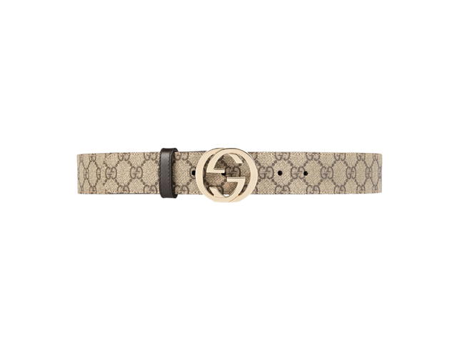 Gucci Gucci GG Supreme Belt With G Buckle 40MM In Beige-Ebony GG Canvas With Shiny Gold-Toned Hardware - view 1