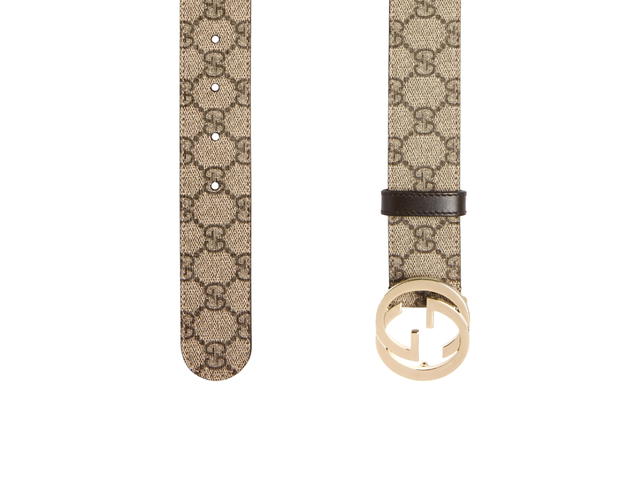 Gucci Gucci GG Supreme Belt With G Buckle 40MM In Beige-Ebony GG Canvas With Shiny Gold-Toned Hardware - view 2