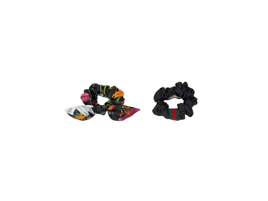 Gucci Gucci Silk GG Scrunchie Set In Black GG Silk And Green And Red Web And Black GG Flora Print Silk