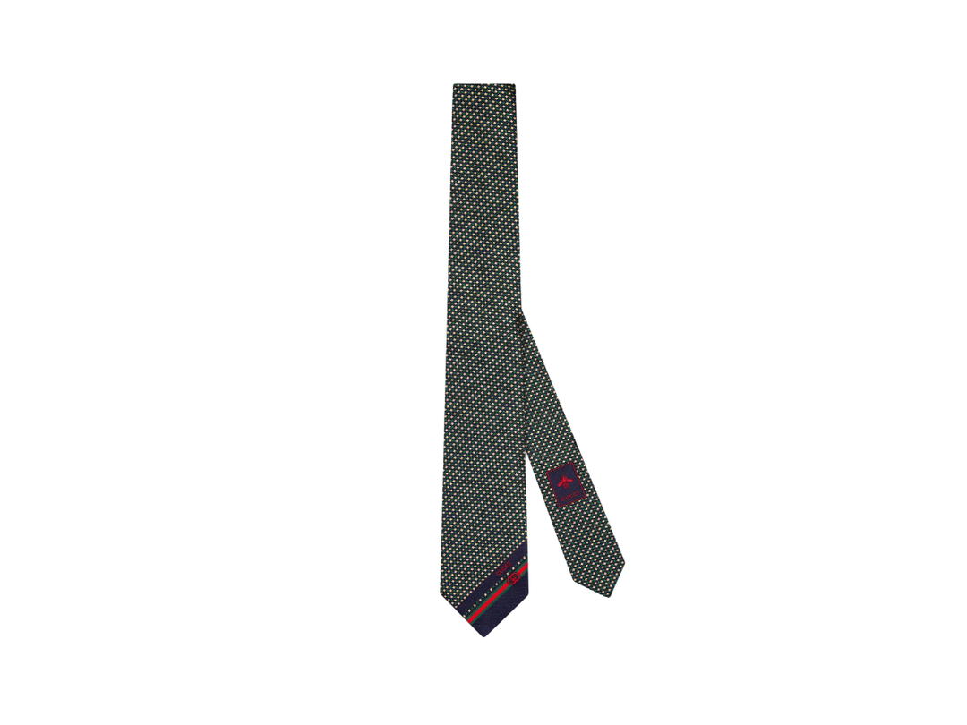 Gucci Gucci Silk Tie With Interlocking G Detail In Gucci Interlocking G Stripe Detail-Dark And Light Blue Geometric Silk Jacquard