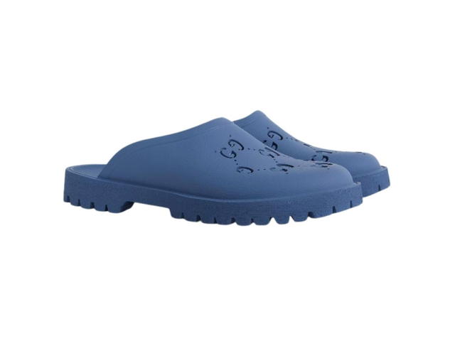 Gucci Gucci Slip On Sandal In Indigo Blue Perforated GG Rubber - view 2