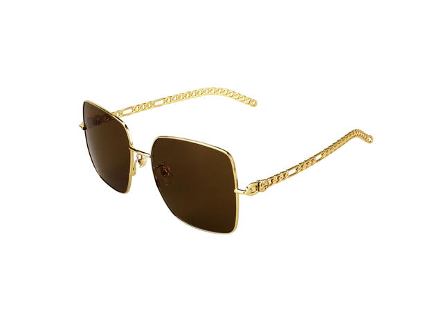Gucci Gucci Square-Frame Sunglasses In Gold Metal Frame With Brown Lens Heart Chain - view 1