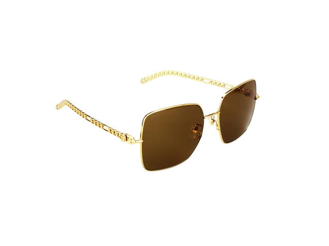 Gucci Gucci Square-Frame Sunglasses In Gold Metal Frame With Brown Lens Heart Chain - view 4
