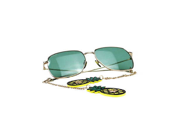 Gucci Gucci Square Frame Sunglasses In Gold Metal With Green Lens - view 5