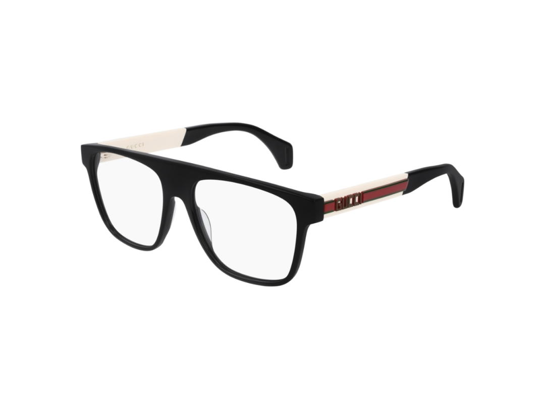 Gucci Gucci Square Optical Frame In Black-White Green Red Web-Logo Lettering With Mirror Lens