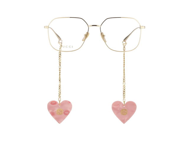 Gucci Gucci Square Optical Frame Glasses In Shiny Gold Metal Frame With Heart-Shaped Charms - view 3