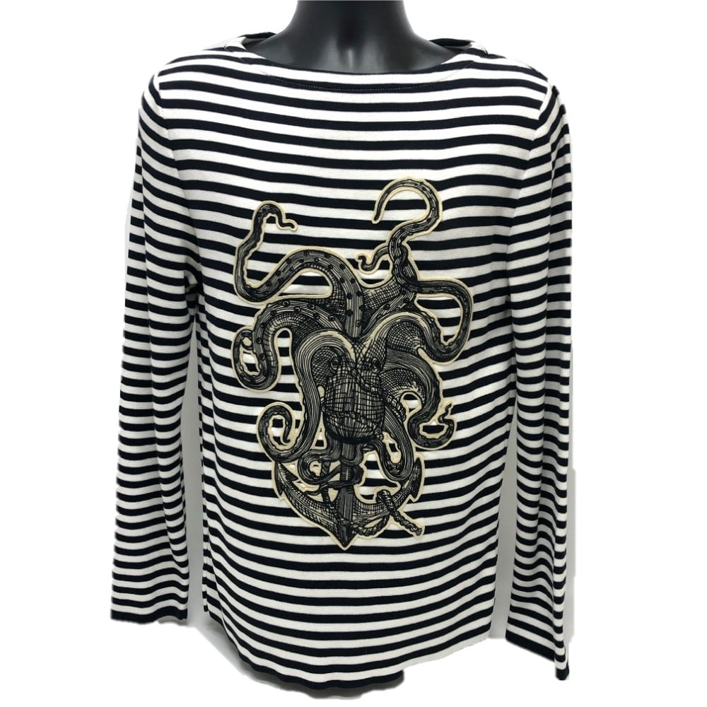 Gucci GUCCI Striped Octopus Trainer Sweater White x Black 461177