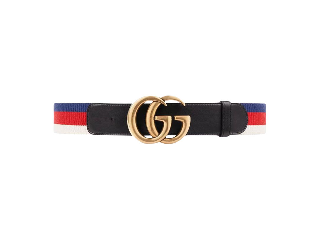 Gucci Gucci Sylvie Web Belt With Double G Buckle 40MM In Leather With Shiny Gold-Toned Hardware Black-Red-Green