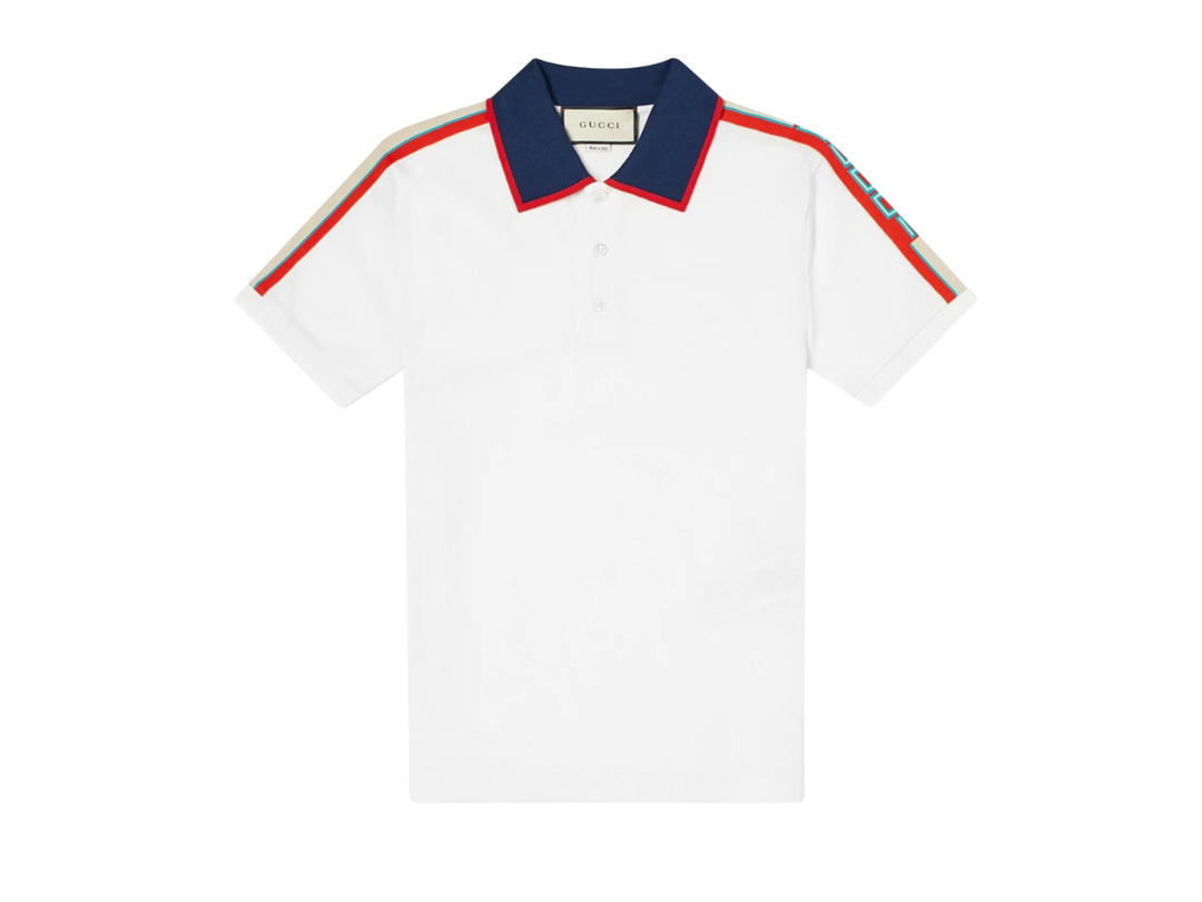 Gucci Gucci Taped Logo Polo In Red Cotton-Nylon Trim White