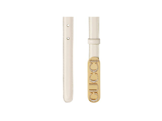 Gucci Gucci Thin Belt With Crystal Gucci Buckle 20MM In Crystal Gucci Buckle White Leather With Gold-Toned Hardware - view 3