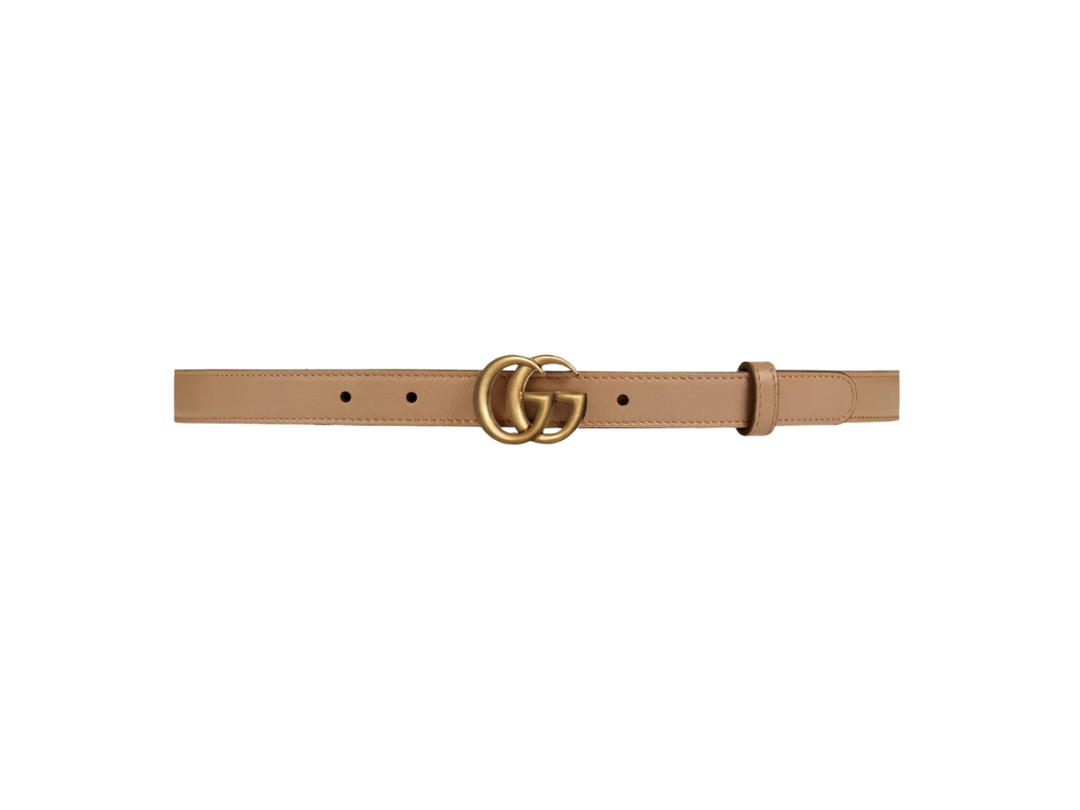 Gucci Gucci Thin Belt With Double G Buckle 20MM In Tan Leather With Aged Gold-Toned Hardware