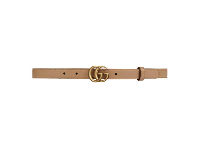 Gucci Gucci Thin Belt With Double G Buckle 20MM In Tan Leather With Aged Gold-Toned Hardware - view 1