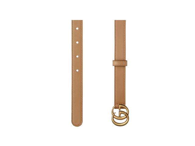 Gucci Gucci Thin Belt With Double G Buckle 20MM In Tan Leather With Aged Gold-Toned Hardware - view 2