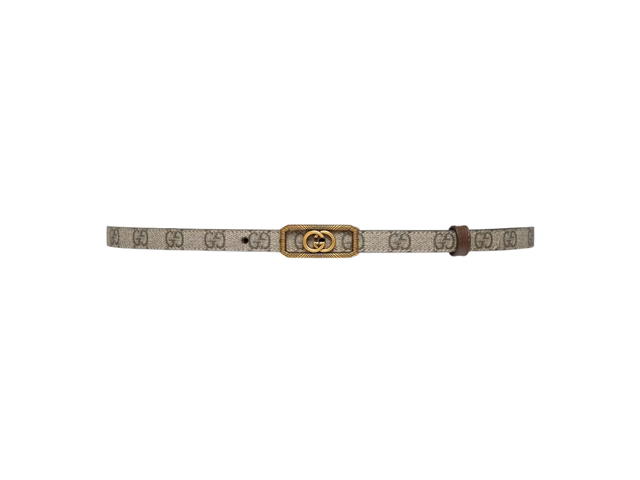 Gucci Gucci Thin Belt With Interlocking G Buckle 15MM In Beige-Ebony GG Supreme Canvas With Gold-Toned Hardware - view 1