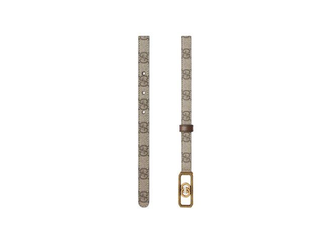 Gucci Gucci Thin Belt With Interlocking G Buckle 15MM In Beige-Ebony GG Supreme Canvas With Gold-Toned Hardware - view 2